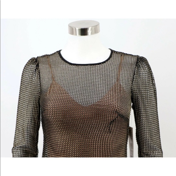 NWT Cosmopolitan Black Gold Metallic Mesh Mini Dress The Population Viola  S - Picture 5 of 13